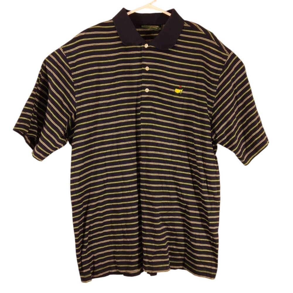 Amen Corner Masters polo shirt mens L Large blue striped golf pima cotton